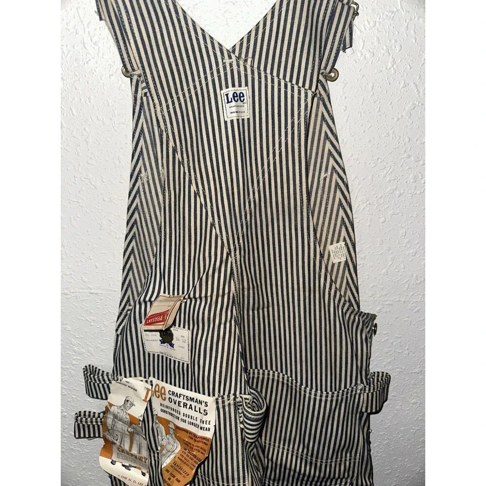 BNWT Lee Overall Bibs Sanforized Union Made Blue Pinstripe Carpenter USA 34/32